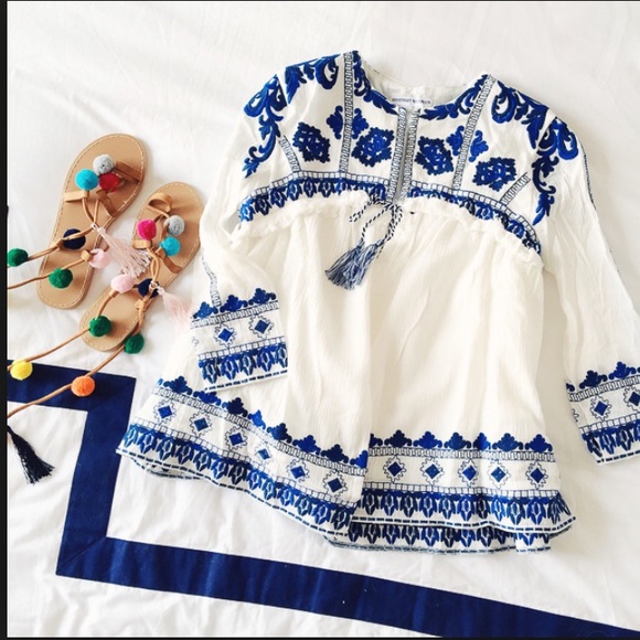 Goodnight Macaroon Jackets & Blazers - Blue embroidered cotton cape jacket with tassels